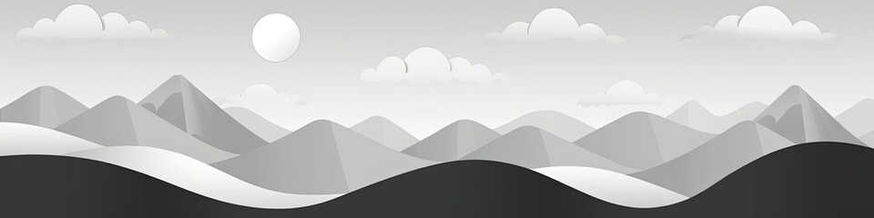 A vector illustration of simple hills, grees and sky, greyscale