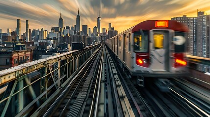 Naklejka premium Subway train moving over the railway bridge