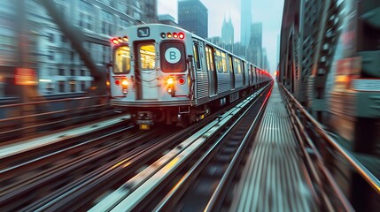 Subway train moving over the railway bridge