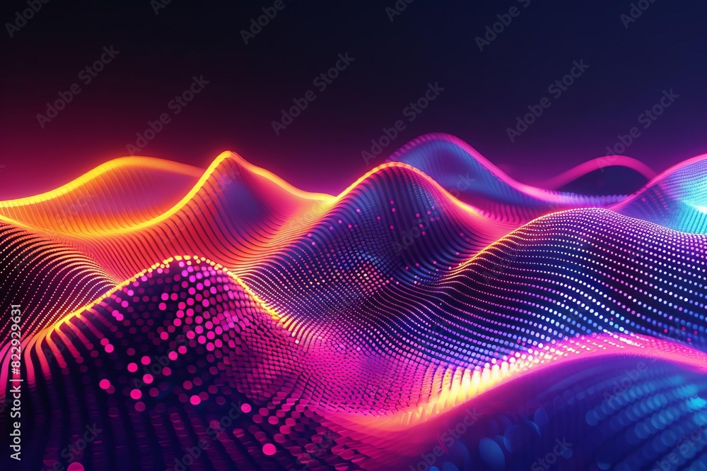 Poster immerse yourself in the vibrant world of digital landscapes, where undulating waves of luminous part