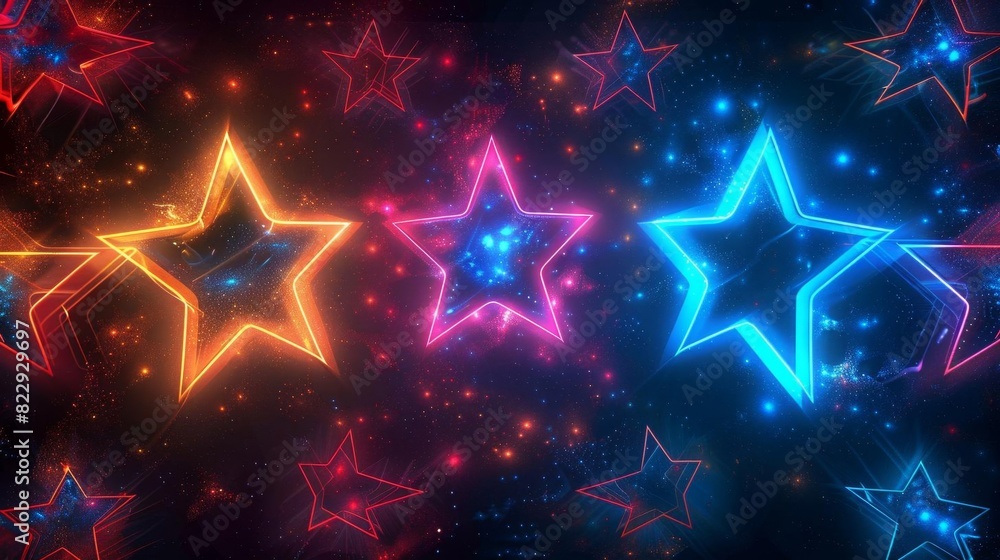 Poster create a seamless looping animation of colorful neon stars