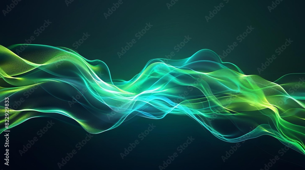 Aufkleber create a 3d animation of glowing green and blue particles flowing and swirling in a dark background