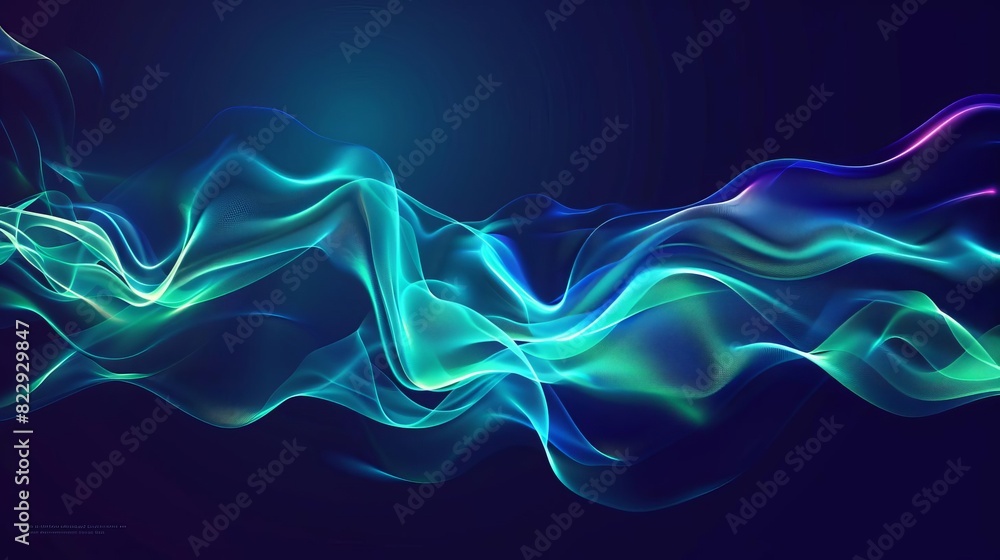 Poster create a 3d rendering of a glowing blue and green abstract shape. the shape should appear to be floa