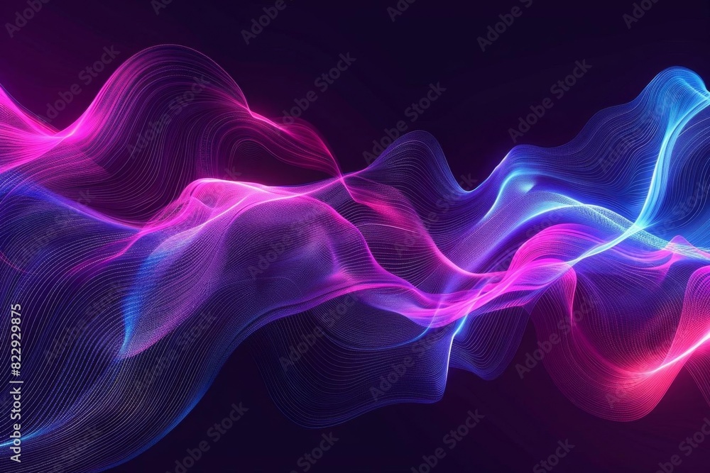 Aufkleber create a seamless looping animation of a glowing neon light wave flowing and undulating in 3d space