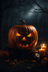 Halloween glowing pumpkins, dark and moody black theme, creepy and macabre halloween scary pumpkin