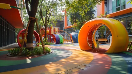 The playground is a vibrant and dynamic space where laughter excitement