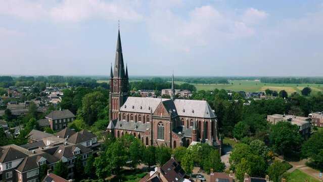 Rising on catholic church in rural Brabant village Budel in the Netherlands