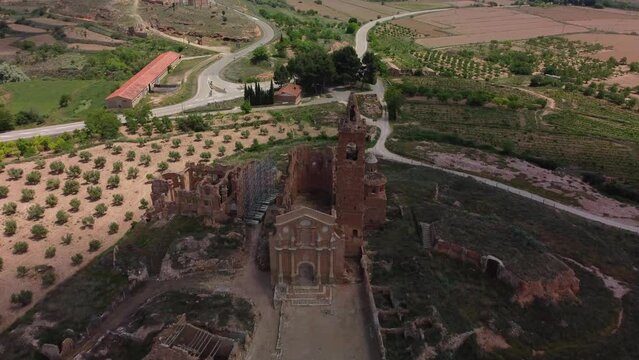 The ruins of old belchite town in zaragoza, spain, aerial view