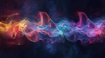 Abstract image of pulsating light waves against a dark background, with sound waves depicted as...