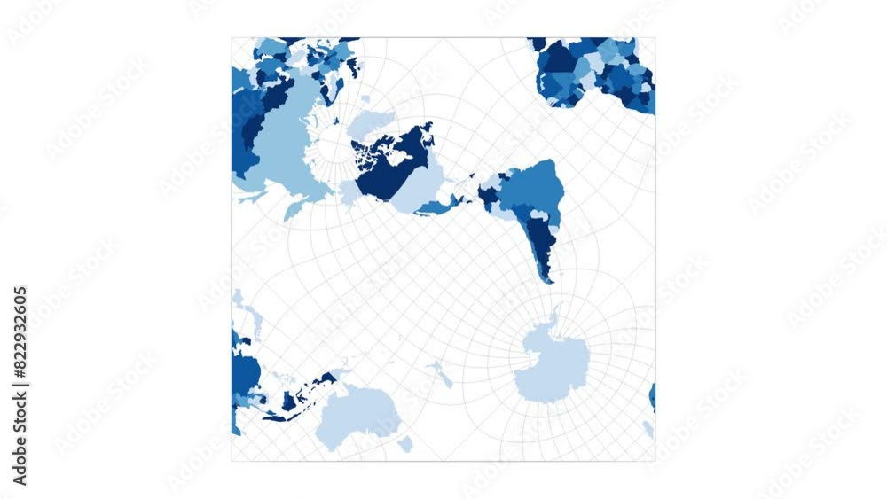 Poster world map. peirce quincuncial projection. loopable rotating map of the world. elegant footage.