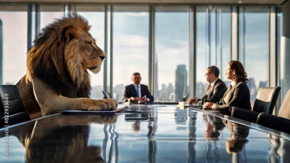 Wall mural lion in a business meeting with entrepreneurs