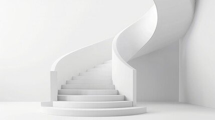 White spiral staircase interior background, minimal architecture concept, white wall and stairs