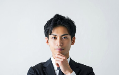 顎に手を置いて考える姿