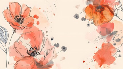 Fototapeta premium Abstract art background vector. Luxury minimal style wallpaper with golden line art flower and botanical leaves, Organic shapes, Watercolor. Vector background for banner, poster, Web and packaging.