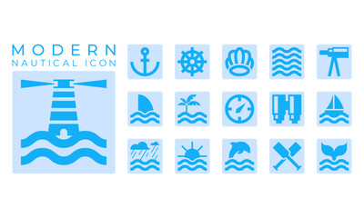 ICON 8 NAUTICAL ICON SET WITH MODERN VECTOR ILLUSTRATION CONCEPT