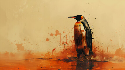 Dirty penguin in oil stains. funny penguin got dirty Generative Ai 