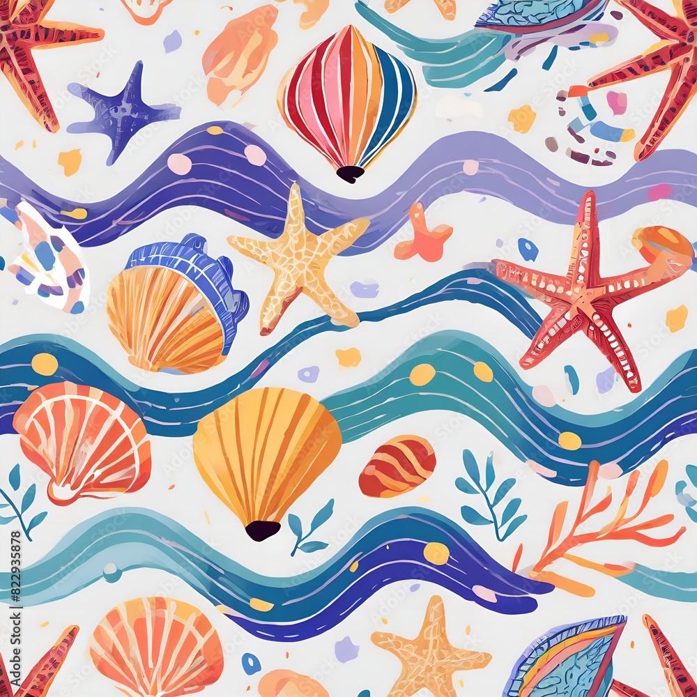 Aufkleber seamless pattern with shells in the ocean