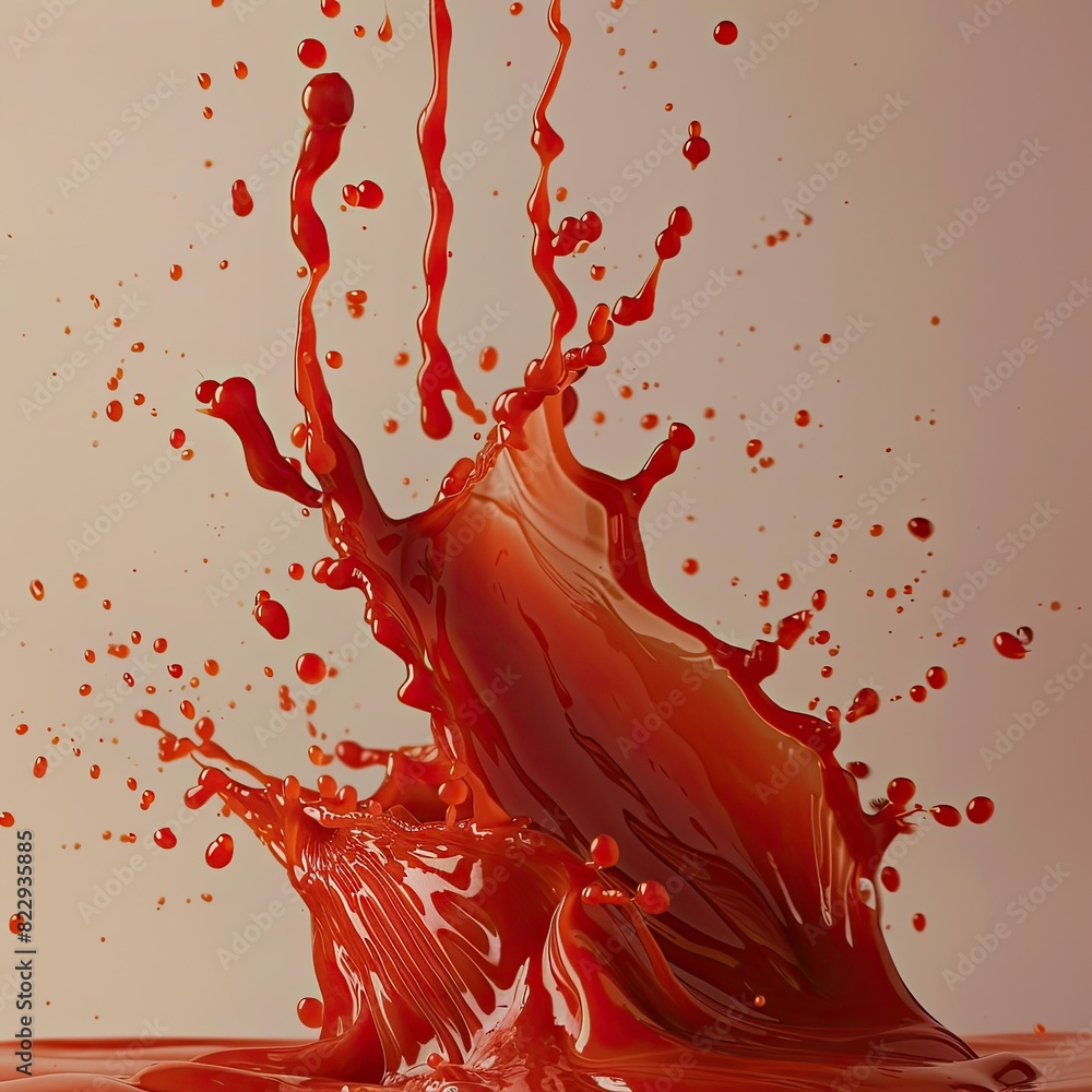 Aufkleber high-angle shot of splashing ketchup creating artistic patterns in the air