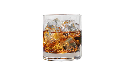 Whiskey Drink in Glass with Ice on transparent background.