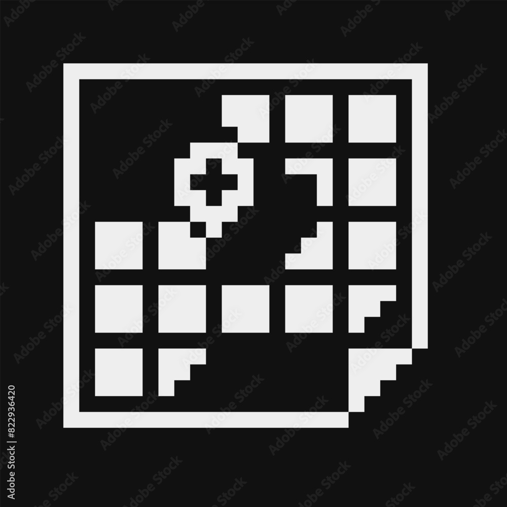 Poster map label application icon. location with pin. pixel art. flat style. web design, mobile app. 1-bit 