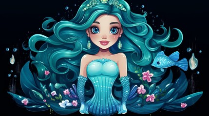 Chibistyle sea scene, vivid colors in a playful, cartoony digital art.