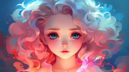 Chibistyle art with wavy lines, vivid colors in a cartoony, stylized digital format.