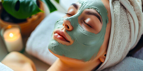 Spa Woman Applying Green Clay Mask
