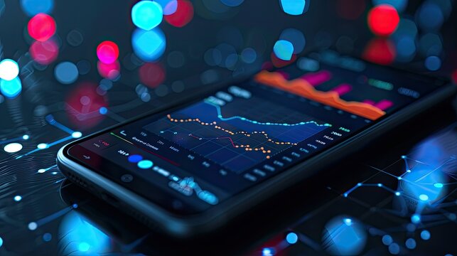 Overhead perspective of a smartphone displaying a scatter plot, visualizing data points and correlations