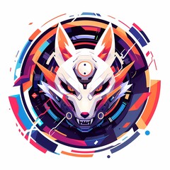 Fox character mascot in vector logo style wearing mask, e-sport gamer t-shirt design on isolated background