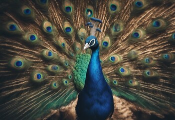 Fototapeta premium animal background portrait peacock wild antropomorphic clothing created creative abstract human head fashion style funny costume mammal dress