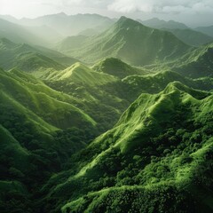 Stunning high-angle shot of mountains covered in lush greenery