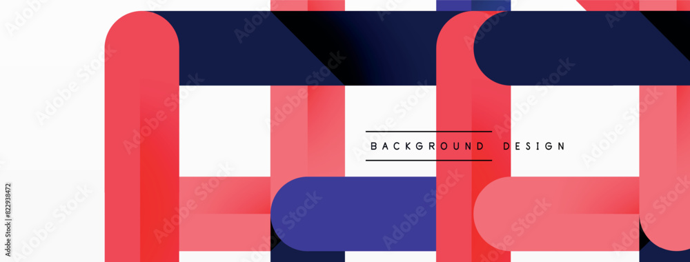 Poster the white background features a geometric pattern in red, blue, and purple, creating a vibrant and a