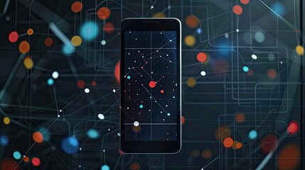 Top-down shot of a mobile device with a bubble chart on the screen, presenting complex data relationships with clarity
