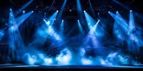 Theatrical Ambiance: Dark Stage with Spotlights and Fog Set for Opera Performance. Concept Opera Performance, Dark Stage, Spotlights, Fog, Theatrical Ambiance