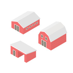 Farm bildings isometric set. Hangars and buildings for agriculture icons. 