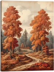Autumn Landscape Painting Vintage Art