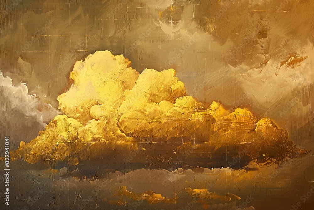 Sticker Single gold painted cloud with soft brown sky, painting style