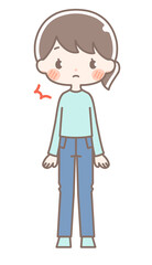 全身｜びっくりする女性イラスト｜私服