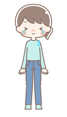 全身｜泣いている女性イラスト｜私服