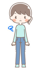 全身｜モヤモヤする女性イラスト｜私服