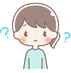 上半身｜はてなマークの女性イラスト｜私服