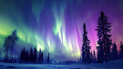northern lights across starry sky casting otherworldly glow over frozen landscape