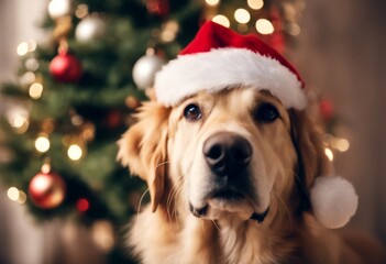 santa hat tree holding christmas mouth front retriever funny dog