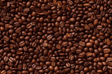 Fototapeta premium Seamless pattern with close up coffee beans, horizontal banner with endless texture. Aroma beverage.