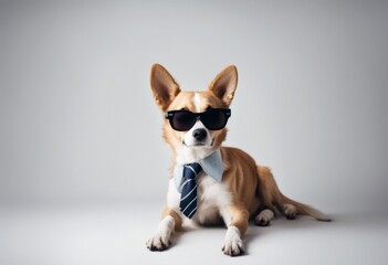 dog white background concept cute puppy sunglasses  pet