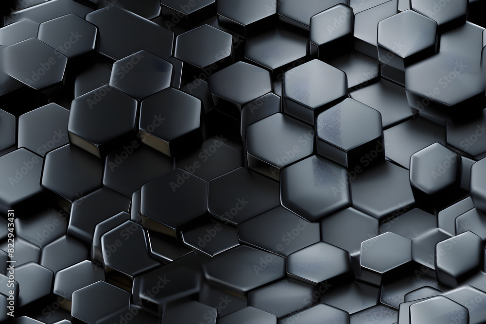 Poster futuristic, semigloss mosaic tiles arranged in the shape of a wall. hexagonal, 3d, bricks stacked to