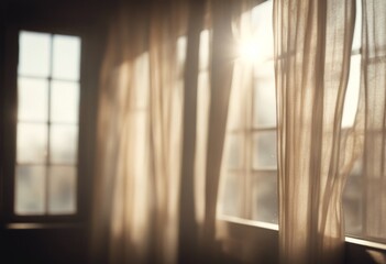 blows room window curtain wind open shining through light morning 