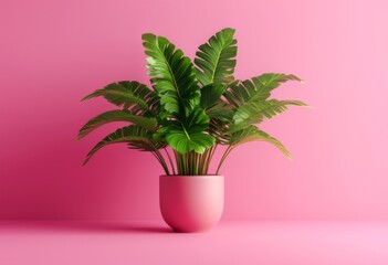 monstera copy leaves 3d minimal space tropical rendering plant houseplant background pot composition pink