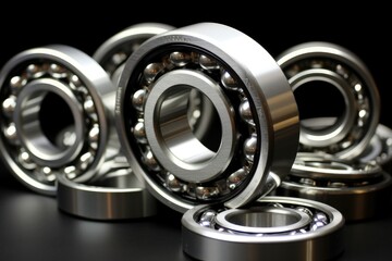 Precision ball bearings on a black surface