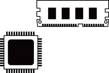 シンプルなCPUとRAMのアイコン素材セット